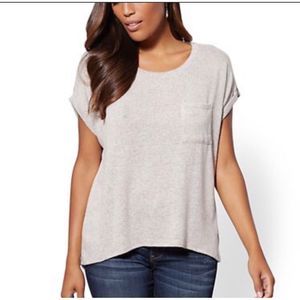 NY & Co Taupe Super Soft Knit Tee W/ Front Pocket